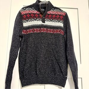Chaps Men's Charcoal 1/4-Button Mock Neck Fair Isle Sweater • Small